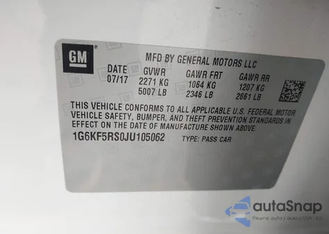 2018 Cadillac Ct6 Premium Luxury z USA, uszkodzony, nr VIN 1G6KF5RS0JU105062